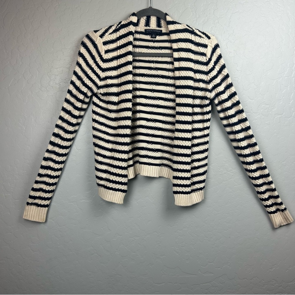 Banana Republic cream and navy striped open knit cardigan sweater size small